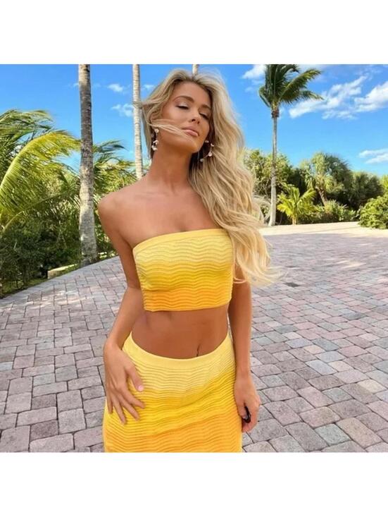 REVOLVE Dresses & Skirts - Revolve x Camila Coelho Avalon Knit Mini Skirt in Yellow Ombre Sz S